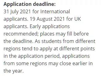  英国2021Fall硕士申请开放时间汇总
