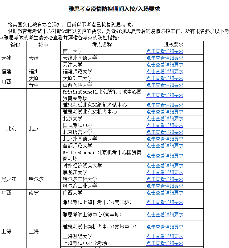 雅思考点疫情防控期间入校/入场要求